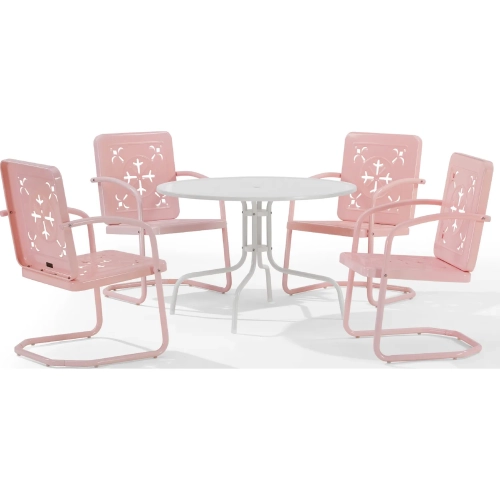 Azalea 5 Piece Round Retro Outdoor Dining Set in Pastel Pink Gloss Steel