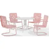 Azalea 5 Piece Round Retro Outdoor Dining Set in Pastel Pink Gloss Steel