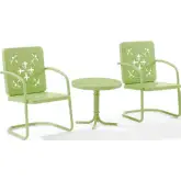 Azalea 3 Piece Retro Outdoor Accent Chair Set in Key Lime Green Gloss Steel
