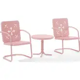 Azalea 3 Piece Retro Outdoor Accent Chair Set in Pastel Pink Gloss Steel