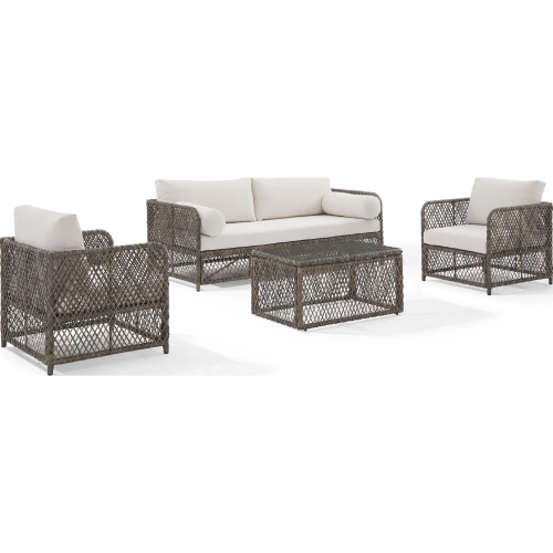 Granite Bay 4 Piece Outdoor Sofa Set in PE Wicker & Creme Off White Fabric