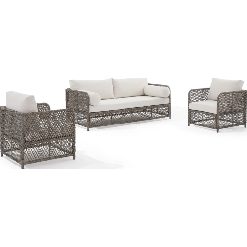 Granite Bay 3 Piece Outdoor Sofa Set in PE Wicker & Creme Off White Fabric