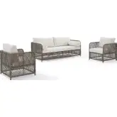 Granite Bay 3 Piece Outdoor Sofa Set in PE Wicker & Creme Off White Fabric