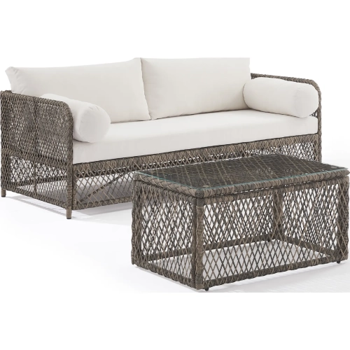 Granite Bay 2 Piece Outdoor Sofa Set in PE Wicker & Creme Off White Fabric