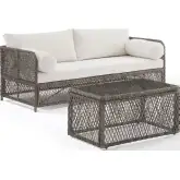 Granite Bay 2 Piece Outdoor Sofa Set in PE Wicker & Creme Off White Fabric
