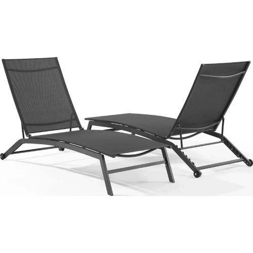 Weaver 2 Piece Outdoor Chaise Lounge Set in Charcoal Gray Fabric & Black Steel