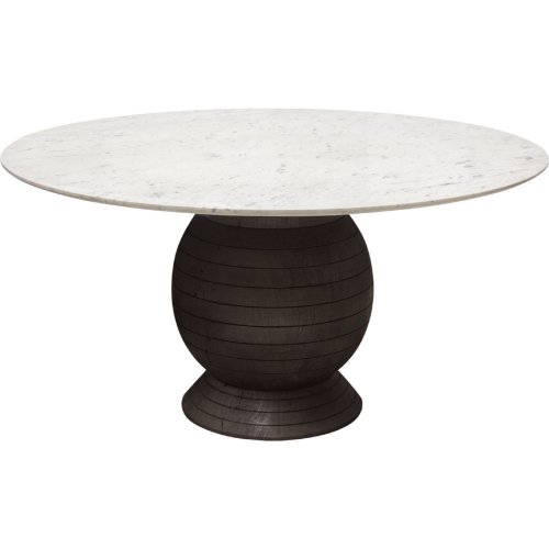 Ashe 60" Round Dining Table in White Marble Top & Espresso Wood