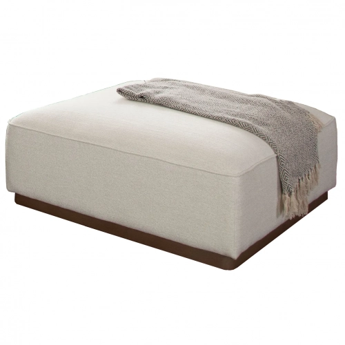 Aspen Ottoman in Cream Polyester Fabric with Wood Trim
