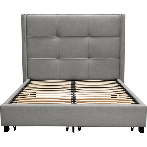Beverly Queen Storage Bed with Accent Wings in Tufted Grey Fabric