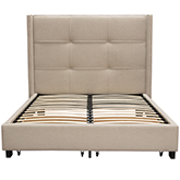 Beverly Queen Bed with Accent Wings & Storage in Tufted Sand Fabric