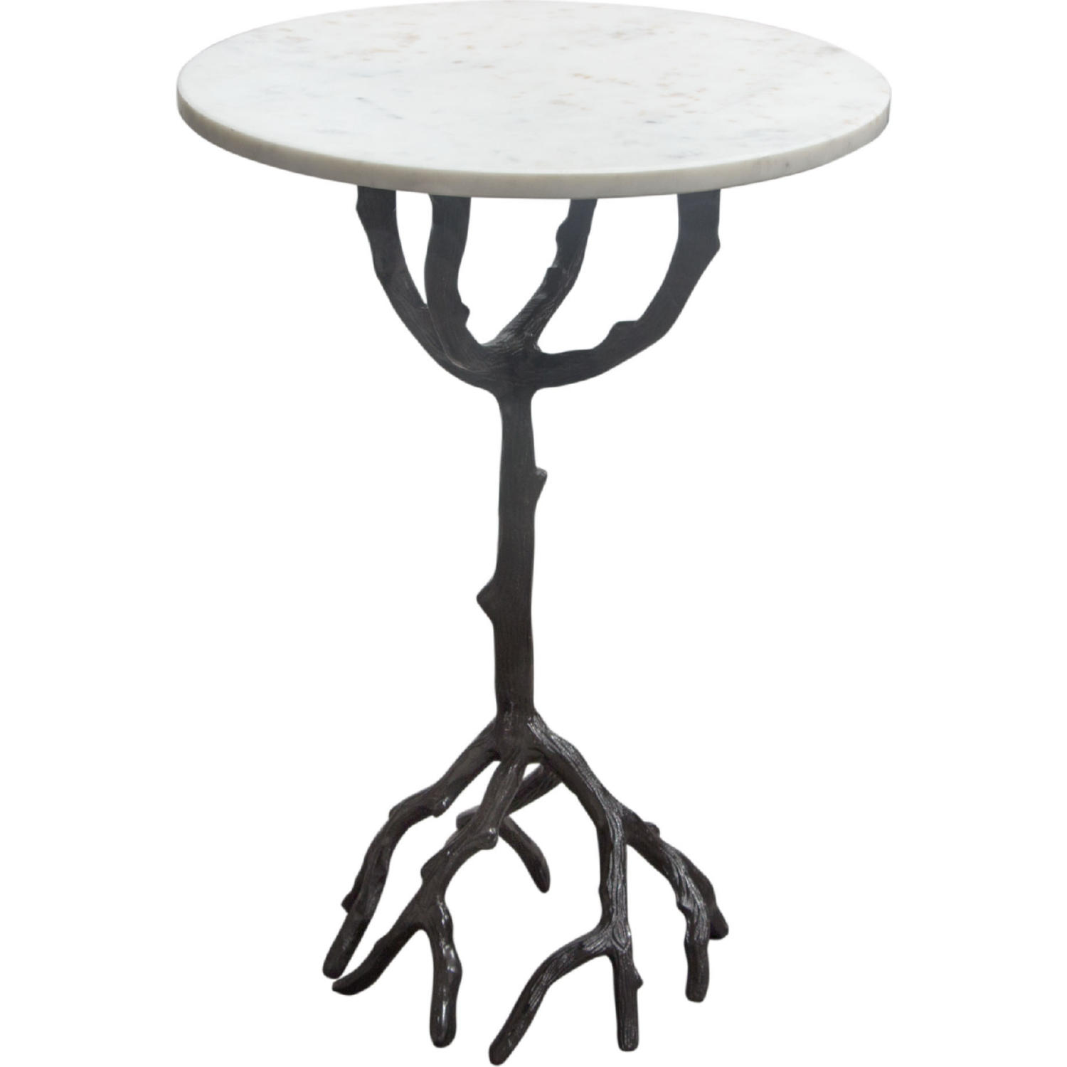 Diamond Sofa BIRCHATMA Birch Round End Table in White Marble & Black Metal