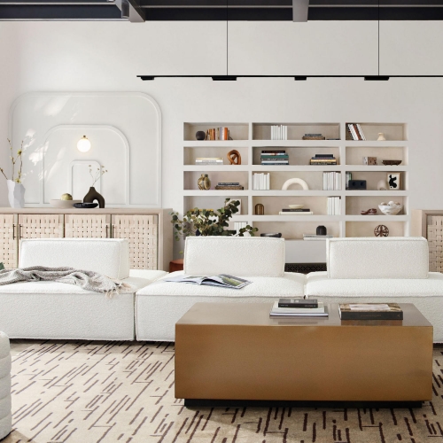 Cara 3 Pc Modular Sectional Sofa with Moveable Backrest in Ivory Boucle Fabric