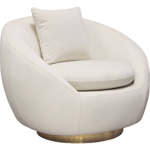 Celine Swivel Accent Chair in Light Cream Velvet with Brushed Gold Accent Band