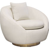 Celine Swivel Accent Chair in Light Cream Velvet with Brushed Gold Accent Band