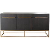 Encore 3 Door Sideboard in Grey Oak Finish Wood & Distressed Gold