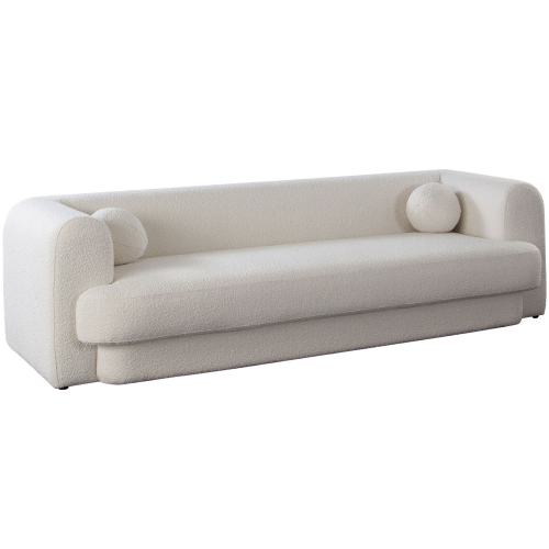 Form Sofa with Accent Pillow Balls in Ivory Boucle Fabric