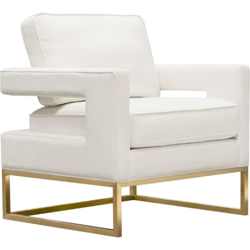 Lake Accent Chair in White Performance Fabric with Brushed Gold Metal Base