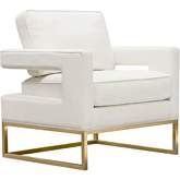 Lake Accent Chair in White Performance Fabric with Brushed Gold Metal Base