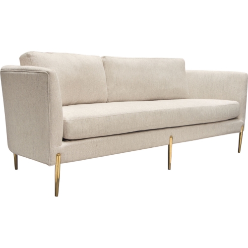 Lane Sofa in Light Cream Fabric on Gold Metal Legs