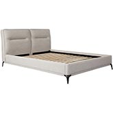 Leandro Low Profile Queen Bed in Sand Fabric & Black Metal