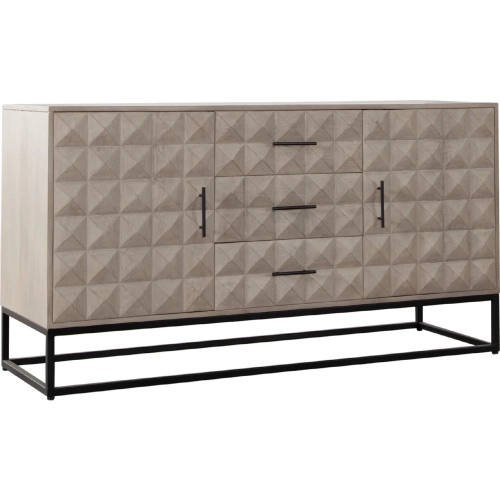 Madera 3 Drawer 2 Door Dresser in Ash Finish Wood & Black Metal