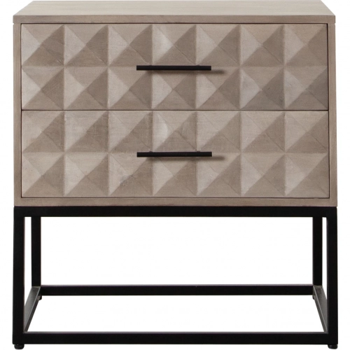 Madera 2 Drawer Nightstand in Ash Finish Wood & Black Metal