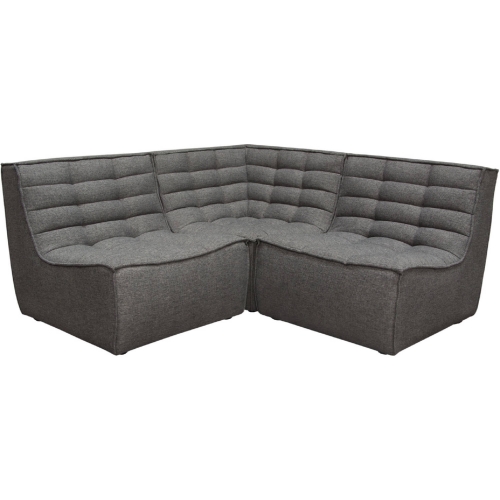 Marshall 3 Piece Corner Scooped Seat Modular Sectional Sofa in Tufted Grey Fabric