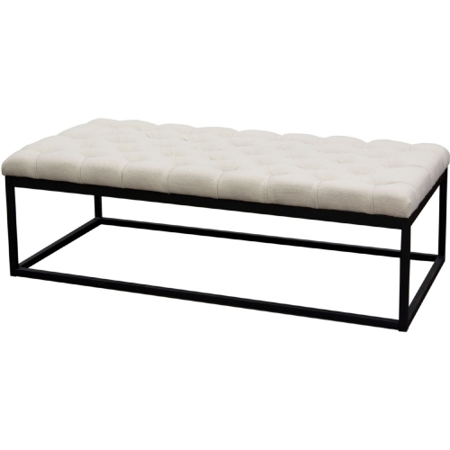 Mateo Black Powder Coat Metal & Tufted Desert Sand Linen Bench (Large)