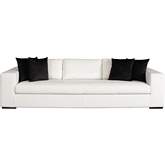 Muse Sofa in Mist White Performance Fabric with Black Accent Pillows