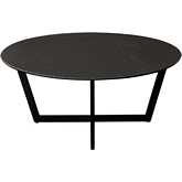 Onyx Round Coffee Cocktail Table in Black Ceramic Glass & Black Metal