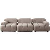 Paloma 3 Piece Modular Sofa in Tufted Mink Tan Velvet