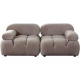 Paloma 2 Piece Modular Sofa in Tufted Mink Tan Velvet