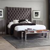 Park Avenue King Bed with Tall Diamond Tufted Headboard in Smoke Grey Velvet