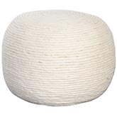 Round Pouf in White Dyed Natural Wool