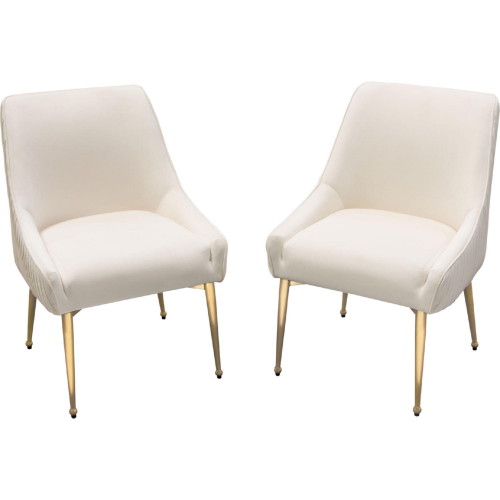 Quinn Dining Chair in Cream Velvet with Vertical Outside Pleat & Brushed Gold (Set of 2)