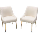 Quinn Dining Chair in Cream Velvet with Vertical Outside Pleat & Brushed Gold (Set of 2)