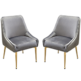 Quinn Dining Chair in Pleated Grey Velvet & Brushed Gold (Set of 2)