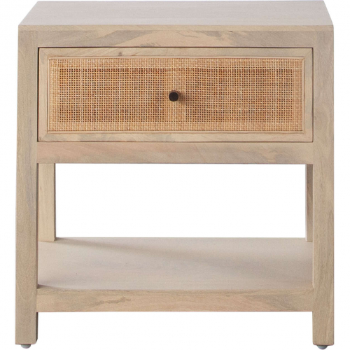 Sadler 1 Drawer Accent End Table in Natural Mango Wood & Cane