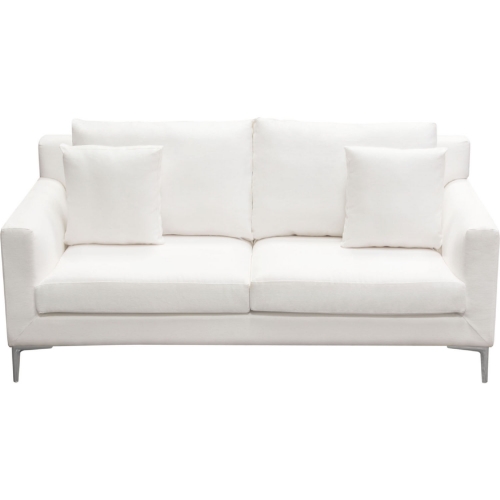 Seattle Loveseat in White Linen & Polished Silver Metal Leg