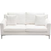 Seattle Loveseat in White Linen & Polished Silver Metal Leg