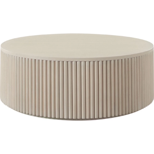 Siren 42" Round Coffee Cocktail Table in Light Natural Wood w/ Fluted Base