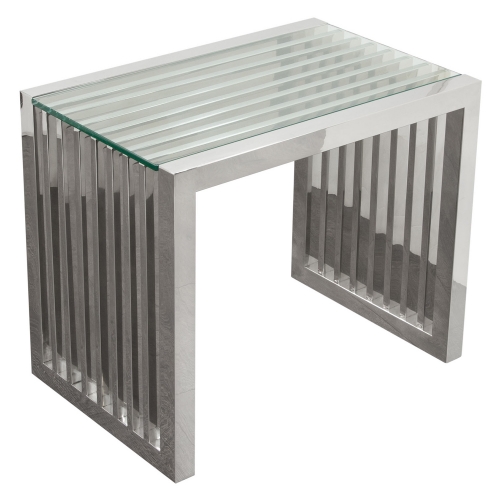 SOHO Rectangular Stainless Steel End Table with Clear Tempered Glass Top
