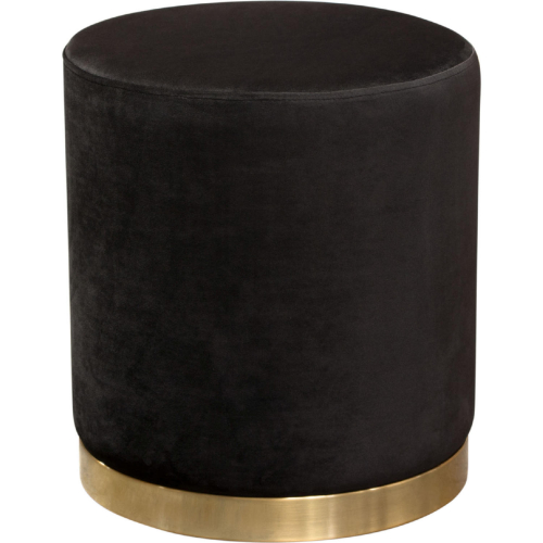 Sorbet Round Ottoman in Black Velvet with Gold Metal Band Accent