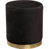 Sorbet Round Ottoman in Black Velvet with Gold Metal Band Accent