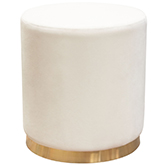 Sorbet Round Ottoman in Cream Velvet with Gold Metal Band Accent