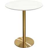 Stella 36" Round Bar Height Table White Lacquer & Brushed Gold Metal