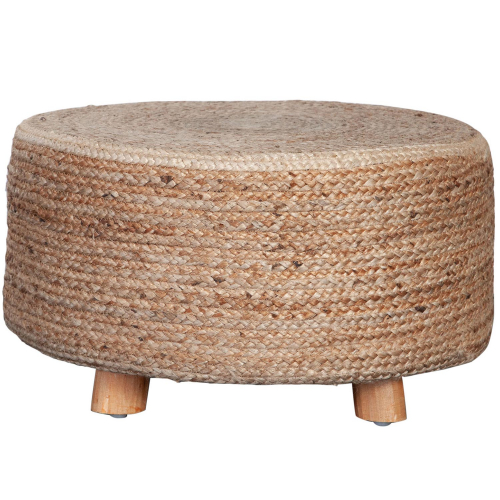 Round Accent Stool in Natural Jute Fiber with Wood Legs