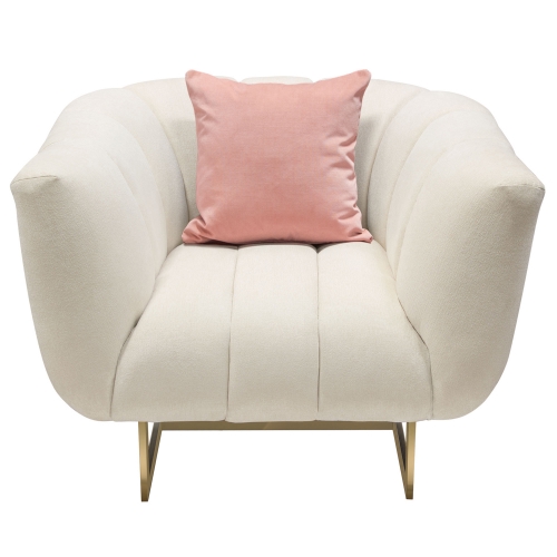Venus Arm Chair in Channel Tufted Cream Fabric on Gold Metal Base