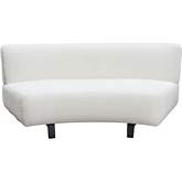 Vesper Curved Armless Sofa in White Faux Shearling & Black Wood