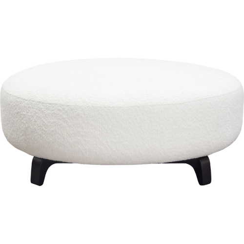 Vesper Round Ottoman in White Faux Shearling & Black Wood